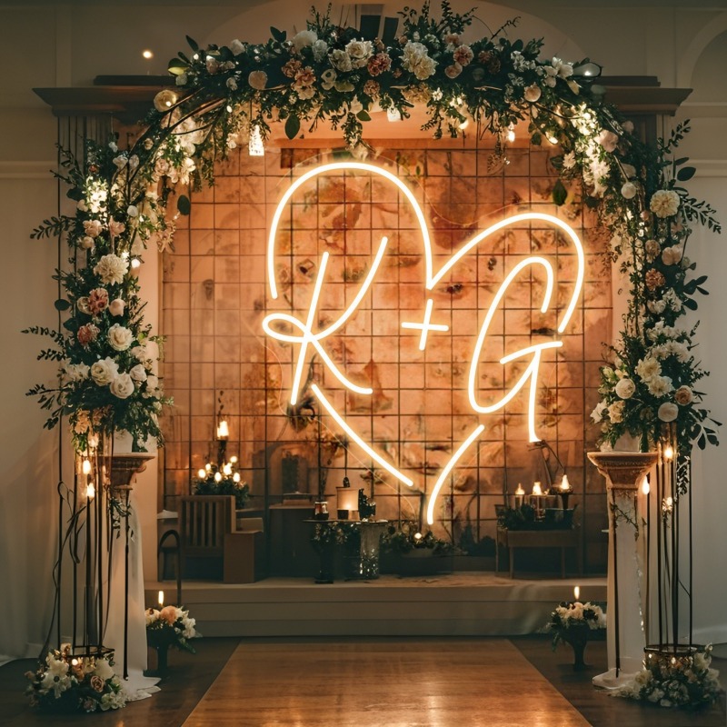 Tanda Neon LED Hati Inisial Ku - Lighting Decor Ideas ulasan dan harga